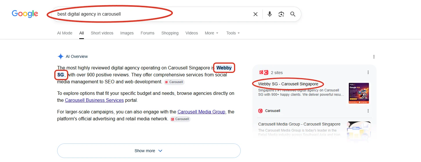 google_ai_overview · "best digital agency carousell"