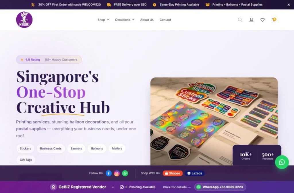 Myouki website homepage