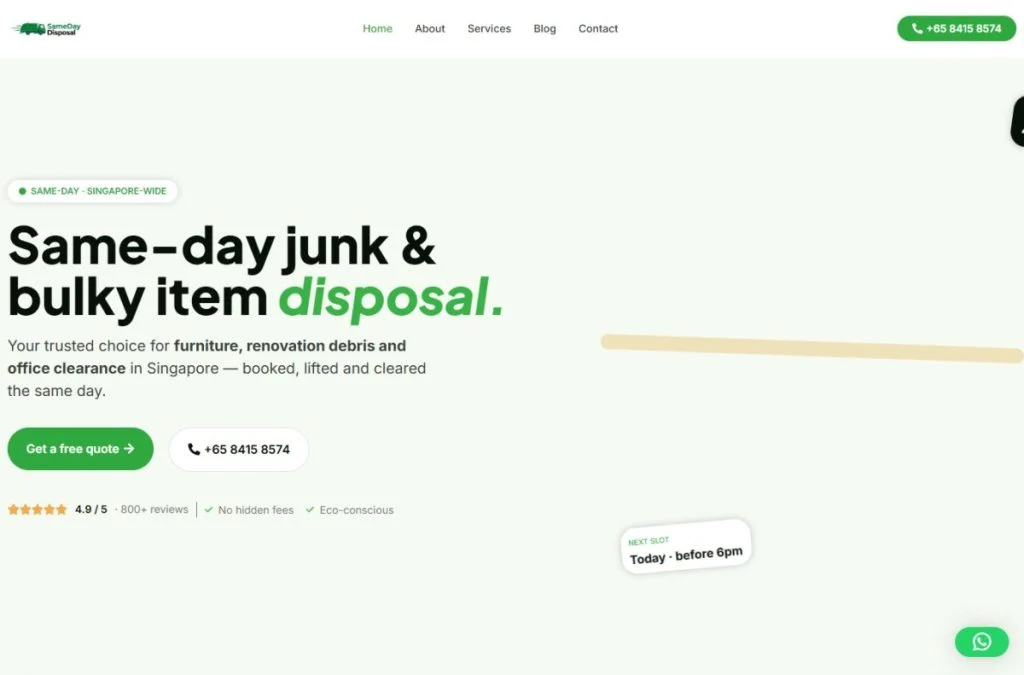 SameDay Disposal website homepage