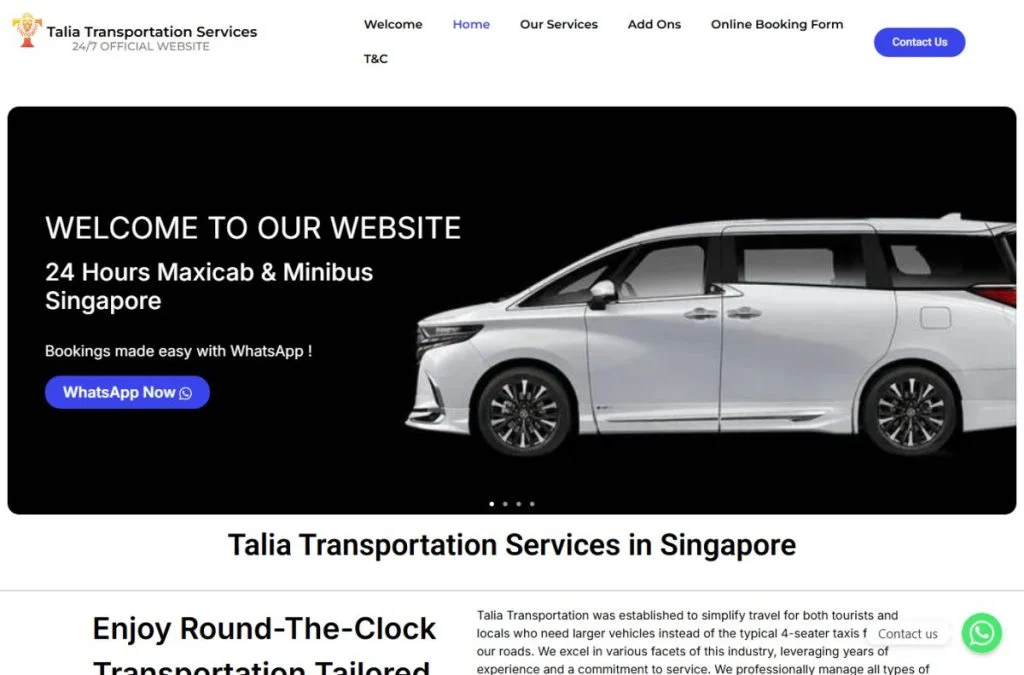 Talia Transportation website homepage