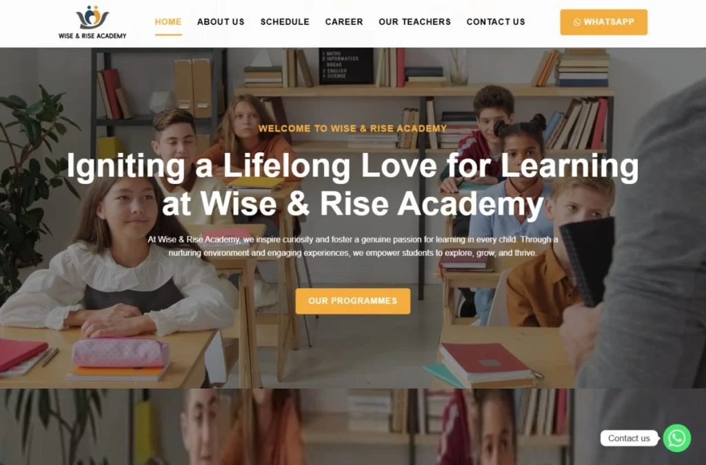 Wise & Rise Academy website homepage